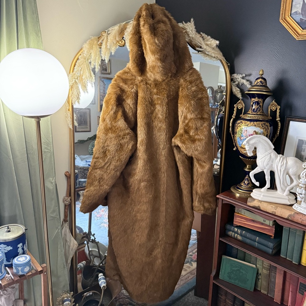 Roamans Black & Brown Reversible Faux Fur Full‑Length Trench Coat Plus Size Cozy - Picture 10 of 16